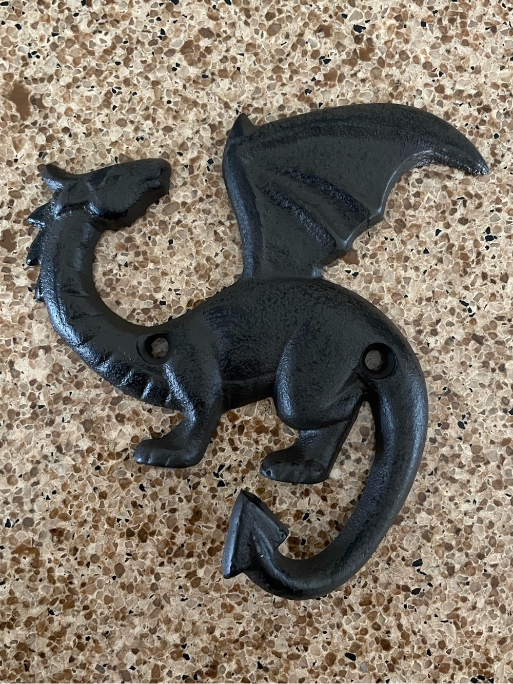 Cast Iron Dragon Wall Hook Black Gothic Medieval Fantasy Coat Towel Hanger 5”